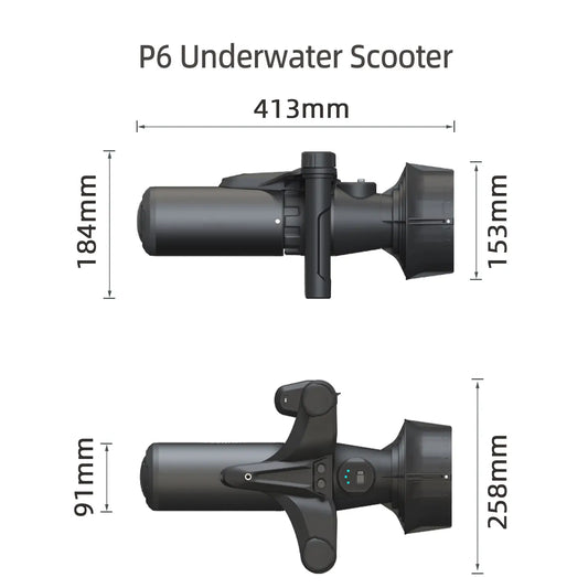 EW06 Easywave underwater scooter dimension 184*413*153mm 91*258mm