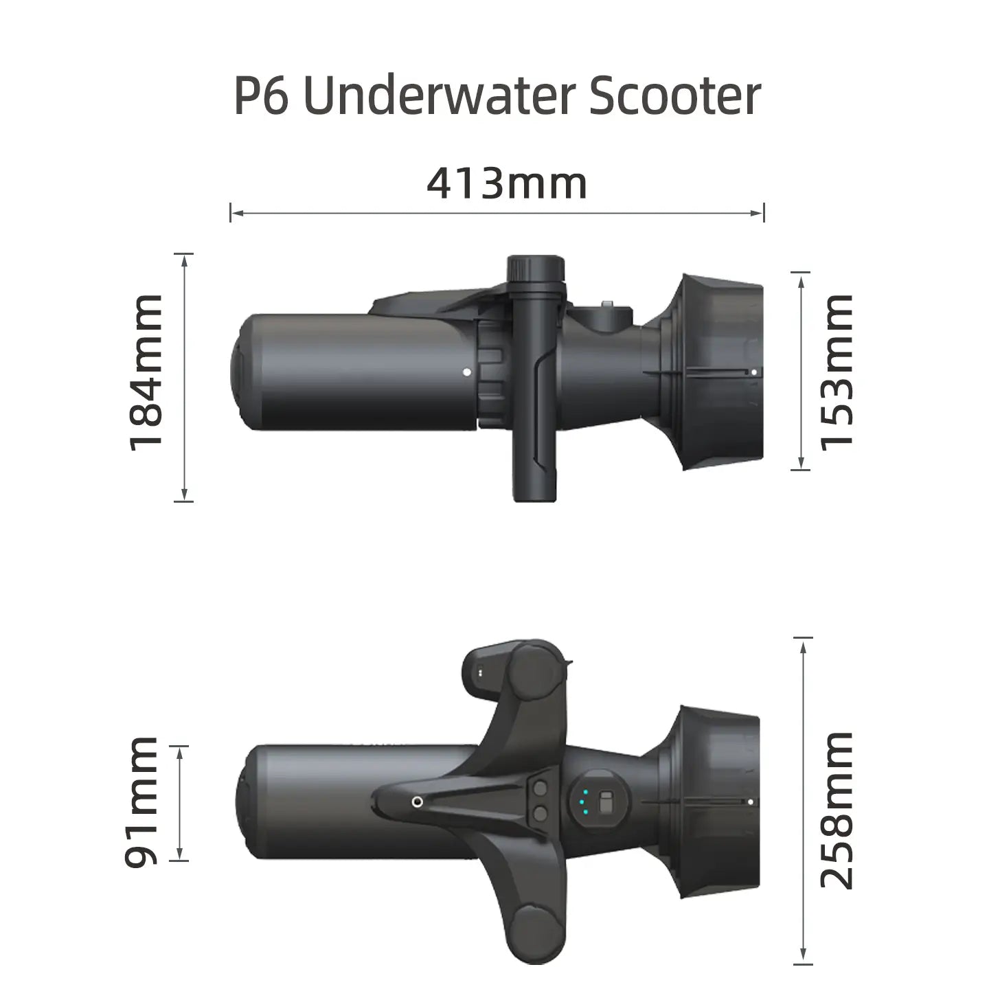 Easywave underwater scooter dimension 184*413*153mm 91*258mm